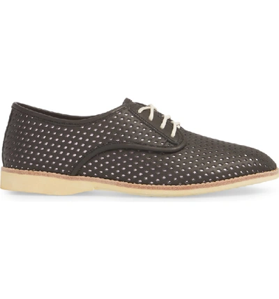 Shop Rollie Punch Perforated Derby In Black/ Rose Gold Leather