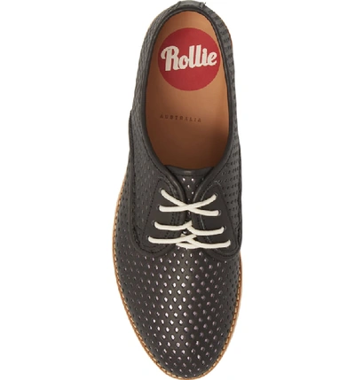 Shop Rollie Punch Perforated Derby In Black/ Rose Gold Leather