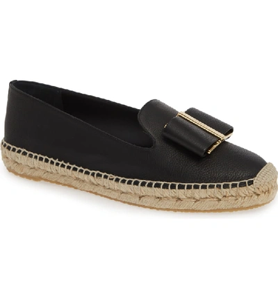 Shop Ferragamo Sannio Bow Espadrille Flat In Black