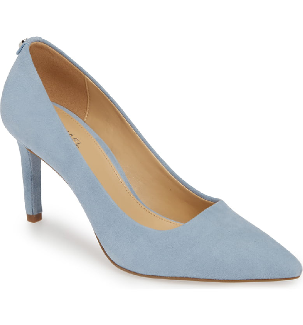 powder blue suede pumps
