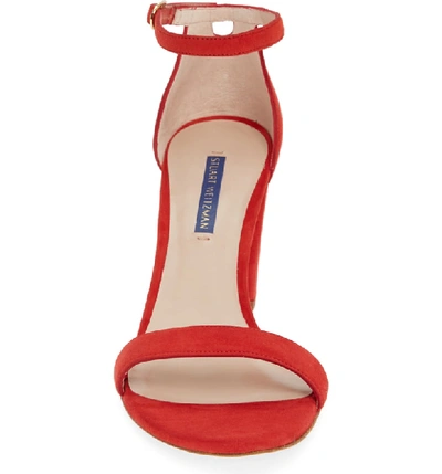 Shop Stuart Weitzman Nearlynude Ankle Strap Sandal In Followme Red Suede