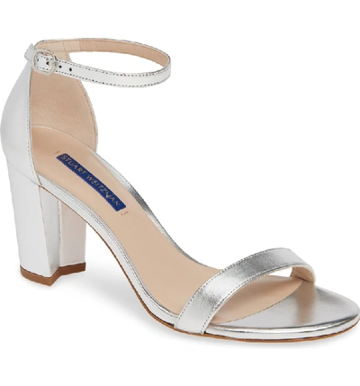 Shop Stuart Weitzman Nearlynude Ankle Strap Sandal In Silver Metallic Nappa