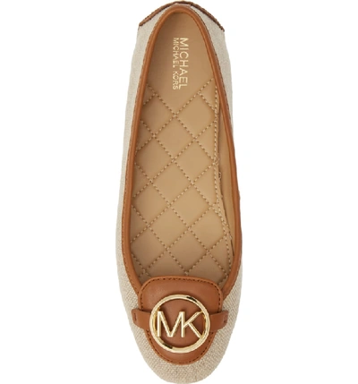 Shop Michael Michael Kors Lillie Logo Ballet Flat In Beige Fabric/ Brown Leather
