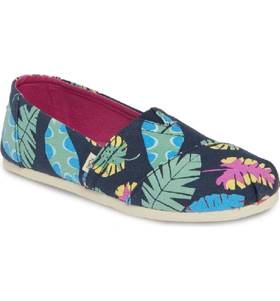 Shop Toms Alpargata Slip-on In Navy Tropical Leaves Fabric