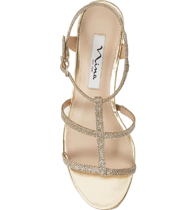 Shop Nina Gelisa T-strap Sandal In Light Gold Fabric