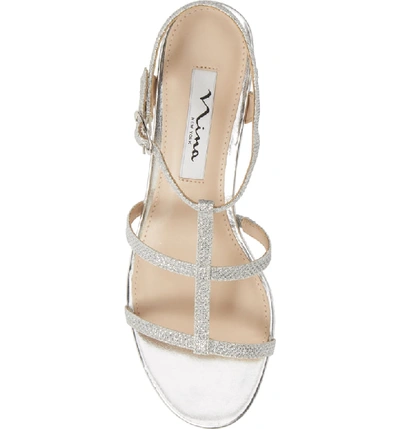 Shop Nina Gelisa T-strap Sandal In Silver Fabric