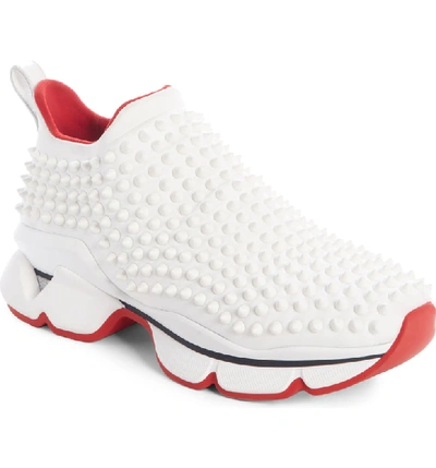 Christian Louboutin Spike Sock Donna Red Sole Sneakers In White