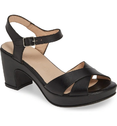 Shop Wonders Platform Sandal In Nature Black Leather