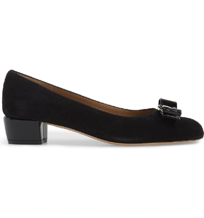 Shop Ferragamo Vara Pump In Black Suede