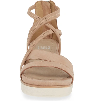 Shop Eileen Fisher Skip Strappy Platform Sandal In Latte Washed Leather
