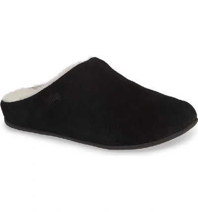 Shop Fitflop Chrissy Genuine Shearling Lined Mule In Black Suede