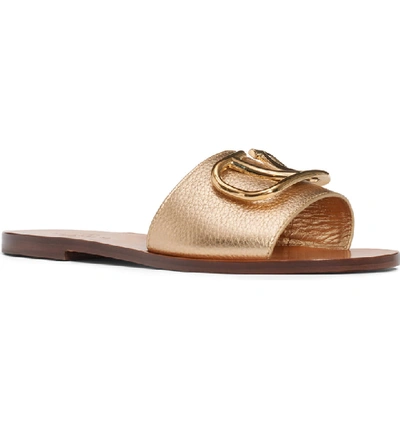 Shop Valentino Brooch Slide Sandal In Gold