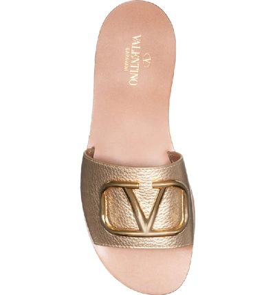 Shop Valentino Brooch Slide Sandal In Gold