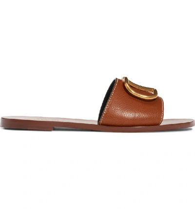 Shop Valentino Brooch Slide Sandal In Brown