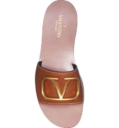 Shop Valentino Brooch Slide Sandal In Brown