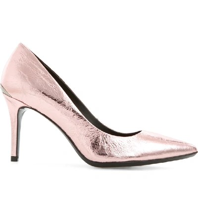 Shop Calvin Klein 'gayle' Pointy Toe Pump In Rose Gold Metallic Leather