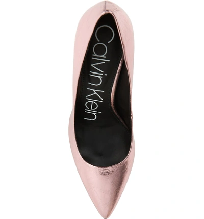 Shop Calvin Klein 'gayle' Pointy Toe Pump In Rose Gold Metallic Leather