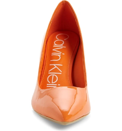 Shop Calvin Klein 'gayle' Pointy Toe Pump In Orange Patent Leather