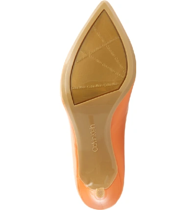 Shop Calvin Klein 'gayle' Pointy Toe Pump In Orange Patent Leather