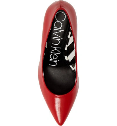 Shop Calvin Klein 'gayle' Pointy Toe Pump In Scarlet Leather