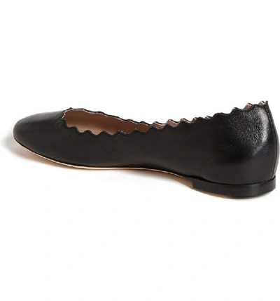 Shop Chloé 'lauren' Scalloped Ballet Flat In Black Leather