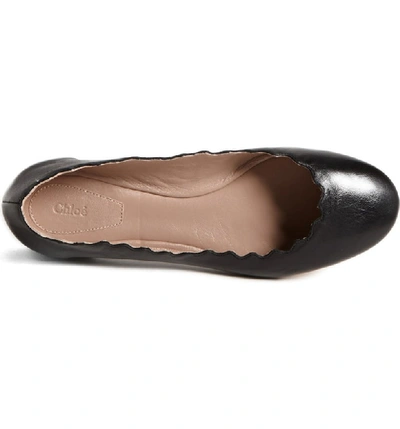 Shop Chloé 'lauren' Scalloped Ballet Flat In Black Leather