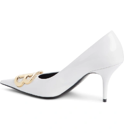 Shop Balenciaga Bb Pointy Toe Pump In White Patent