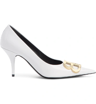 Shop Balenciaga Bb Pointy Toe Pump In White Patent