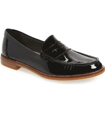 Shop Sperry Seaport Penny Loafer In Black Patent Leather