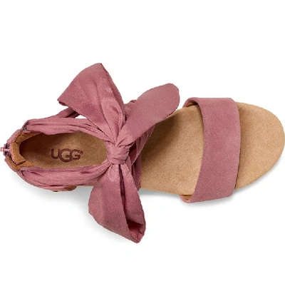 Shop Ugg Trina Ribbon Tie Wedge Sandal In Pink Dawn Suede