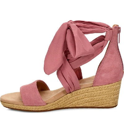 Shop Ugg Trina Ribbon Tie Wedge Sandal In Pink Dawn Suede