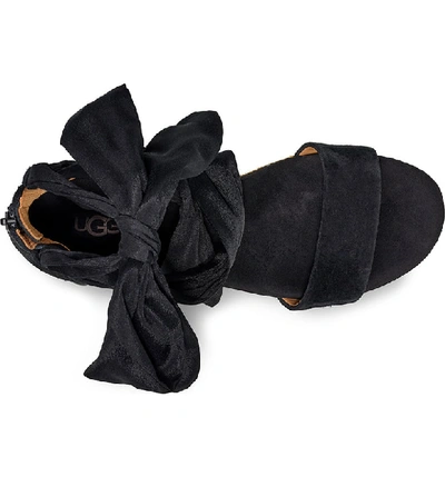 Shop Ugg Trina Ribbon Tie Wedge Sandal In Black Leather