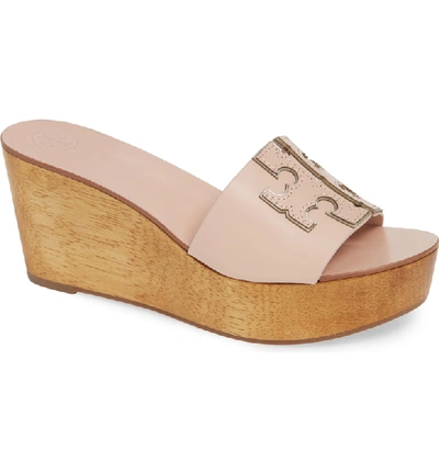 Shop Tory Burch Ines Wedge Slide Sandal In Sea Shell Pink / Silver