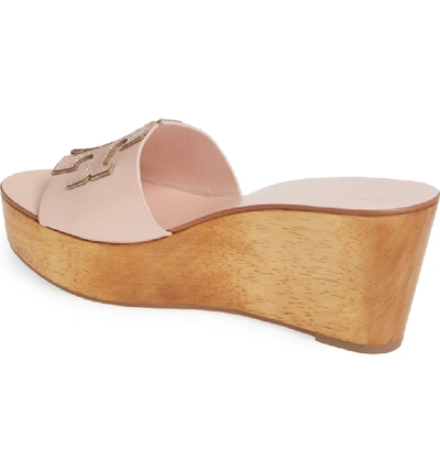 Shop Tory Burch Ines Wedge Slide Sandal In Sea Shell Pink / Silver