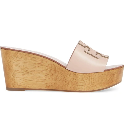 Shop Tory Burch Ines Wedge Slide Sandal In Sea Shell Pink / Silver