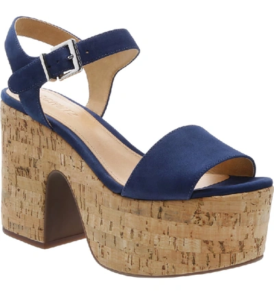Shop Schutz Glorya Platform Sandal In Dress Blue Nubuck Leather