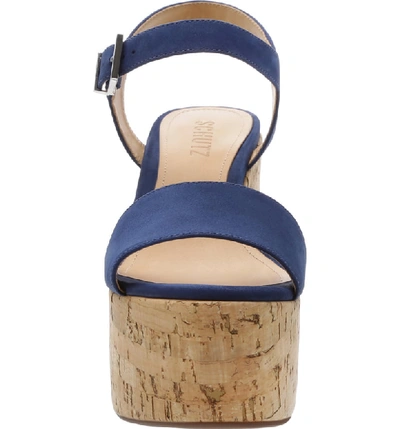 Shop Schutz Glorya Platform Sandal In Dress Blue Nubuck Leather