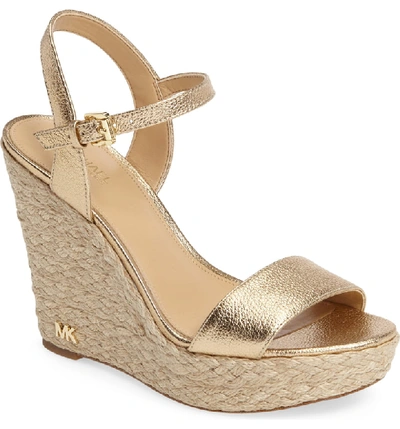 Michael Michael Kors Women's Jill Leather Espadrille Platform Wedge Sandals  In Pale Gold | ModeSens