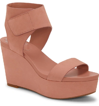 Shop Vince Camuto Velista Platform Wedge Sandal In Rose Bud Nubuck Leather