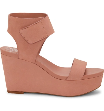 Shop Vince Camuto Velista Platform Wedge Sandal In Rose Bud Nubuck Leather