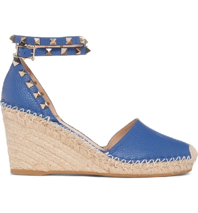 Shop Valentino Rockstud Espadrille Wedge In Baltique Blue Leather