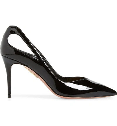 Shop Aquazzura Siva Cutout Pointy Toe Pump In Black Patent