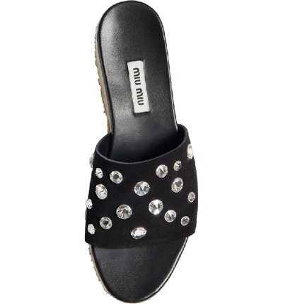 Shop Miu Miu Crystal Embellished Platform Slide Sandal In Black