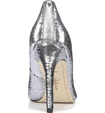 Shop Sam Edelman Hazel Pointy Toe Pump In Pewter Sequin Fabric