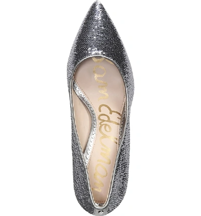 Shop Sam Edelman Hazel Pointy Toe Pump In Pewter Sequin Fabric