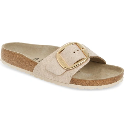 Shop Birkenstock Madrid Big Buckle Slide Sandal In Washed Metallic Rose Leather