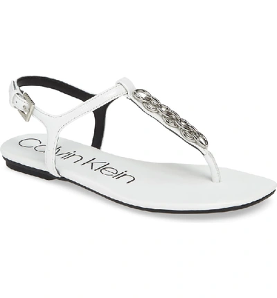 Shop Calvin Klein Silva Thong Sandal In White Leather