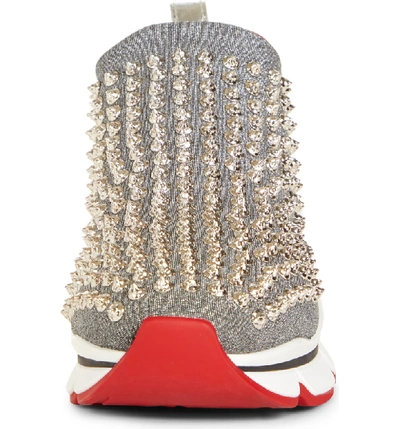 Shop Christian Louboutin Spiky Sock-knit Slip-on Sneaker In Silver