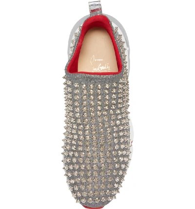 Shop Christian Louboutin Spiky Sock-knit Slip-on Sneaker In Silver