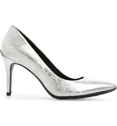 Shop Calvin Klein 'gayle' Pointy Toe Pump In Silver Metallic Leather